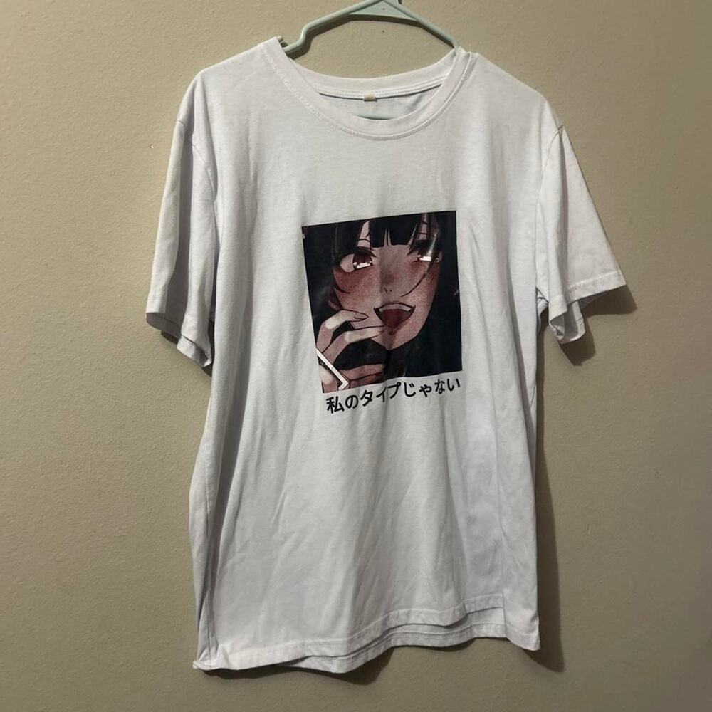 White anime graphic tee with